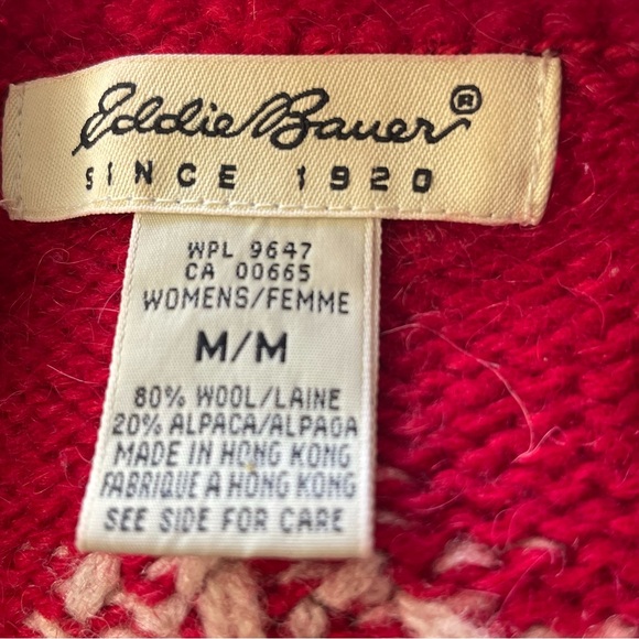 VTG Eddie Baure Sweater Womens‎ M Red Mulit Color Button Wool Alpaca Holida - Picture 4 of 11